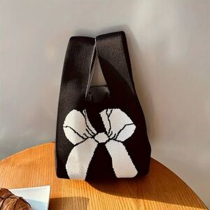 Chic‎ White Bowknot Knit Style Satchel Elegant Stylish Black White Bow Handbag